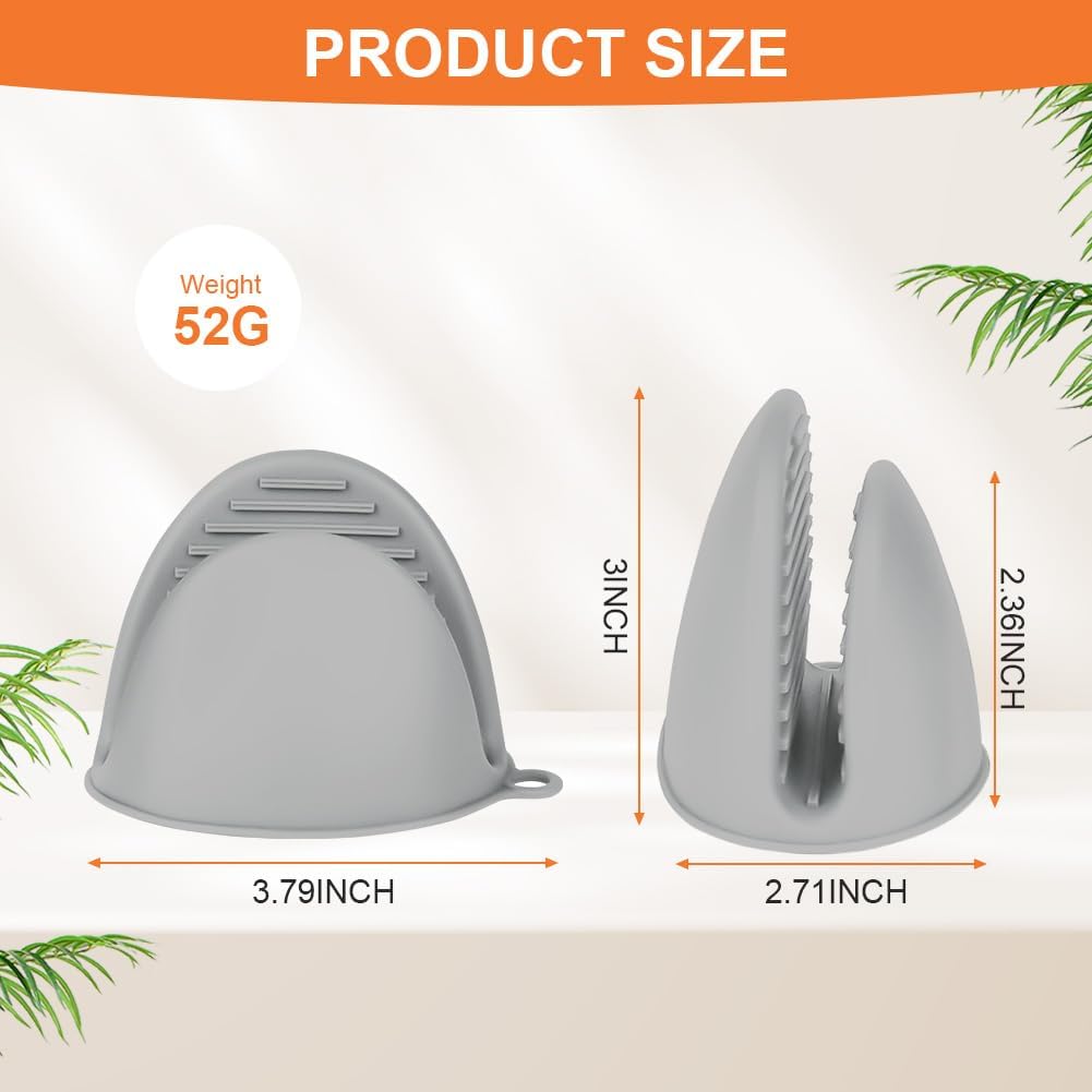 AUAUY 1 Pair Mini Silicone Oven Mitts, Heat Resistant Pot Holders Mitts, Cute Oven Pinch Grip Gloves, Small Potholders for Kitchen, Air Fryer Mitts Pair for Cooking, Baking and Grilling (Light Gray)