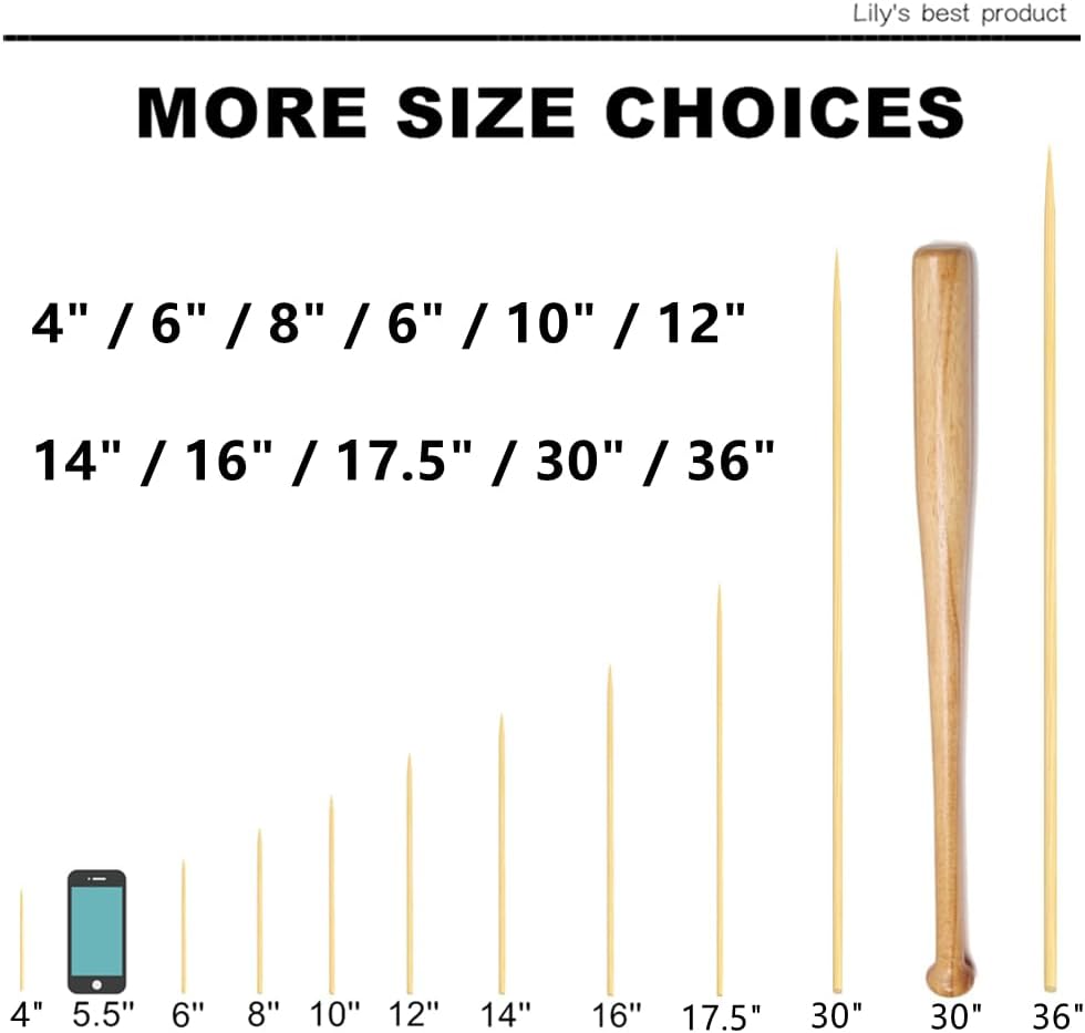 HOPELF 8" Natural Bamboo Skewers for BBQ，Appetiser，Fruit，Cocktail，Kabob，Chocolate Fountain，Grilling，Barbecue，Kitchen，Crafting and Party. Φ=4mm, More Size Choices 6"/10"/12"/14"/16"/30"(100 PCS)