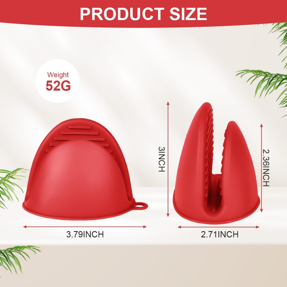 AUAUY 1 Pair Mini Silicone Oven Mitts, Heat Resistant Pot Holders Mitts, Cute Oven Pinch Grip Gloves, Small Potholders for Kitchen, Air Fryer Mitts Pair for Cooking, Baking and Grilling (Red)