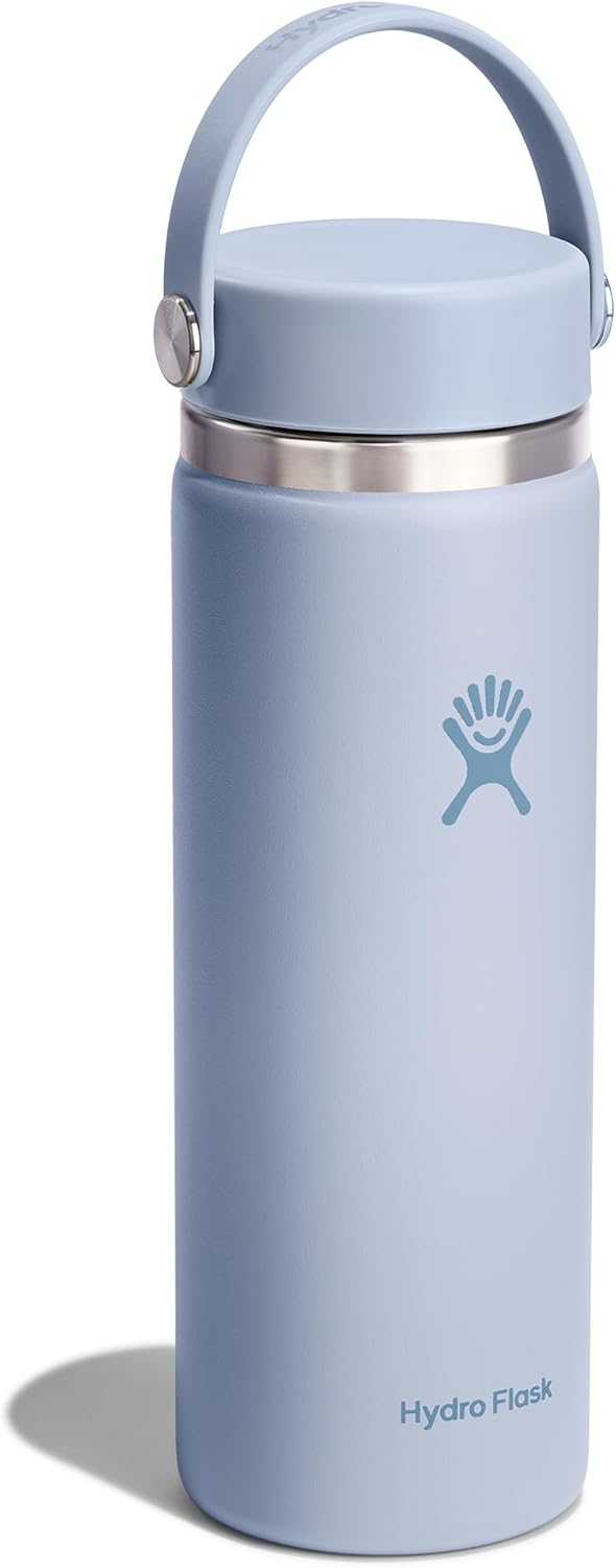 Hydro Flask Water Bottle - Insulated Stainless Steel - Wide Mouth Flex Lid, Non Spill, Leakproof and Refillable in 20 Oz Surf Blue