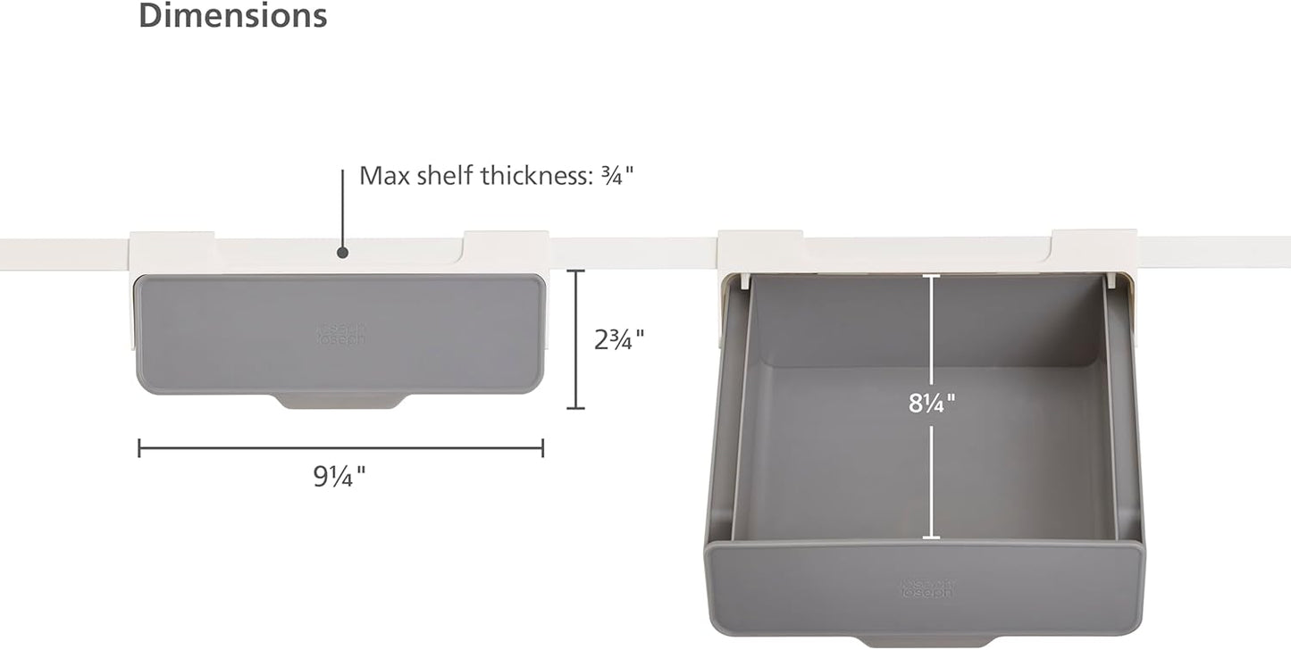 Joseph Joseph CupboardStore Under Shelf Drawer Kitchen Cabinet Storage Organizer, Space Saving, Gray/ White