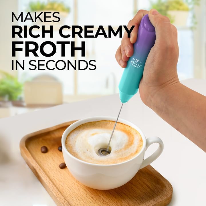 Zulay Kitchen Powerful Milk Frother Wand - Mini Handheld Stainless Steel - Battery Operated Drink Mixer for Coffee, Lattes, Cappuccino, Matcha - Froth Mate Gift - Aurora