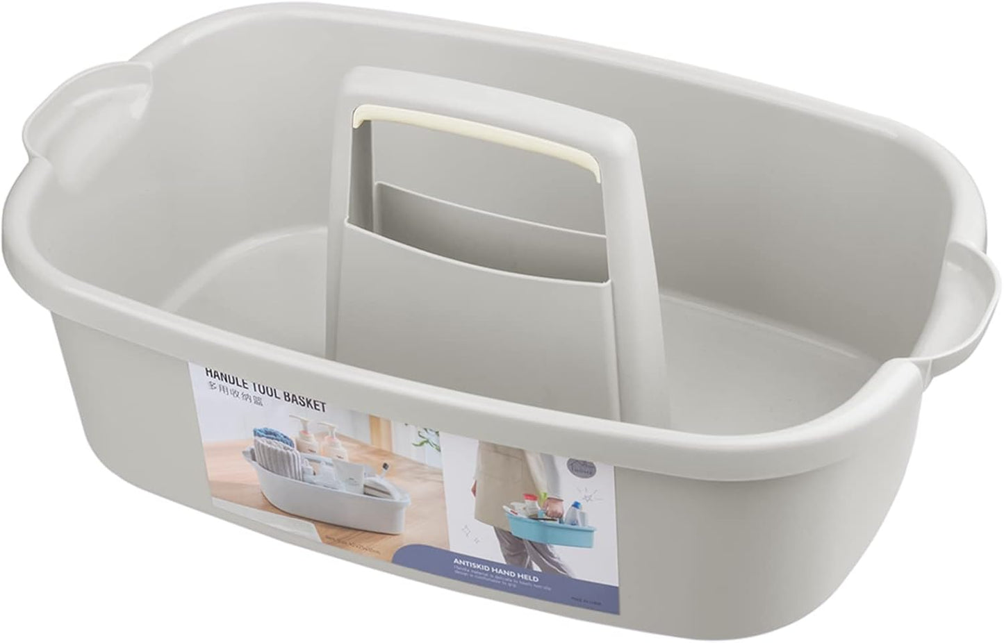 JiatuA Large Cleaning Supplies Caddy Portable Shower Basket Supply Organizer with Handle Plastic Bucket Tool Storage for Bathroom, Bedroom, Kitchen, College Dorm, Garden, Light Gray 2 Pack