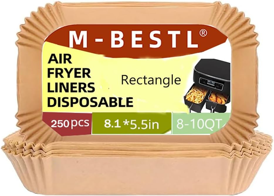 250 Pcs Air Fryer Liners Disposable,Food Grade Wood Pulp Parchment Paper Liners for Ninja DZ201 Dual Basket,Oil-proof& Non-stick(8.1x5.5 Inch,250Pcs)