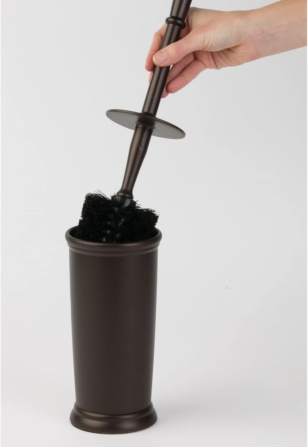mDesign Toilet Bowl Brush and Holder - Covered Bathroom Brush - Standing Scrubber in Modern Holder - Space Saving, Deep Cleaning - 2 Pack - Hyde Collection, Bronze
