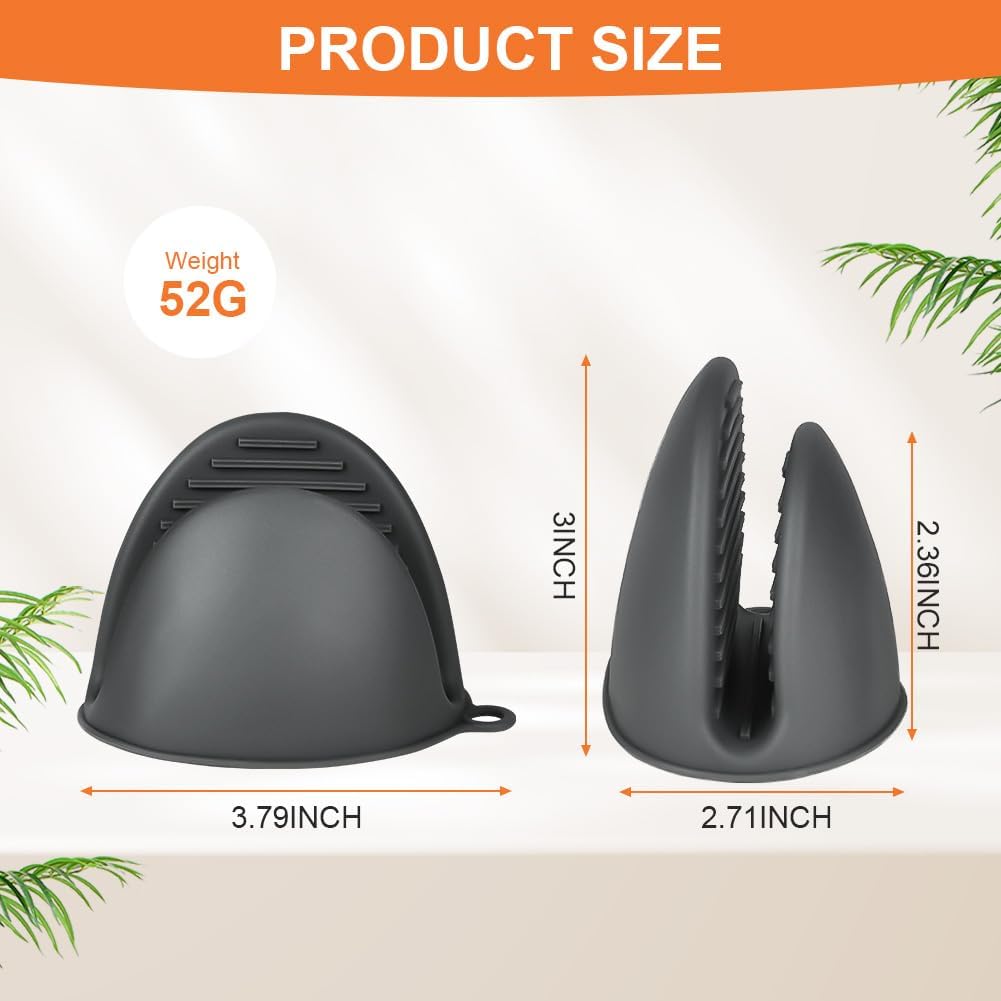 AUAUY 1 Pair Mini Silicone Oven Mitts, Heat Resistant Pot Holders Mitts, Cute Oven Pinch Grip Gloves, Small Potholders for Kitchen, Air Fryer Mitts Pair for Cooking, Baking and Grilling (Grey)