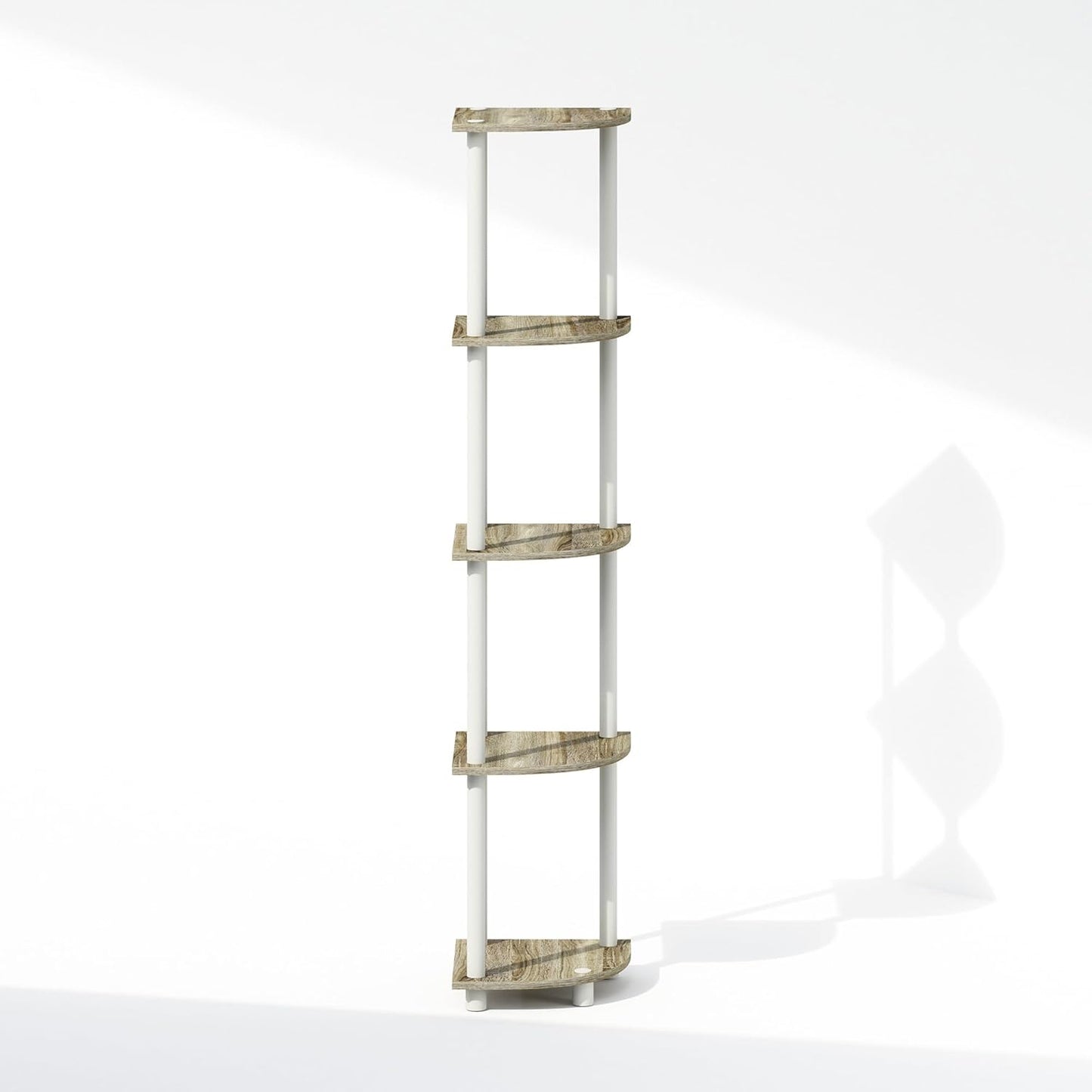 Furinno Turn-N-Tube Corner Shelf, 5-Tier Corner Display Rack, Shelving Unit, for Organization and Storage, Living Room, Home Office, Garage, Bedroom, Sonoma Oak