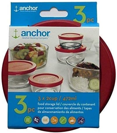 Anchor Hocking Replacement Lid 2 Cup / 472 ml, Set of 3 lids, red Round