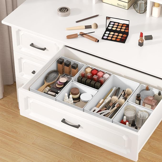 DIMJ Drawer Organizer Clothes, 14 Pack Dresser Organizer, Foldable Closet Organizers and Storage, Fabric Dresser Bins, Drawer Dividers for Nursery, Baby Clothes, Underwears, Sock (White)