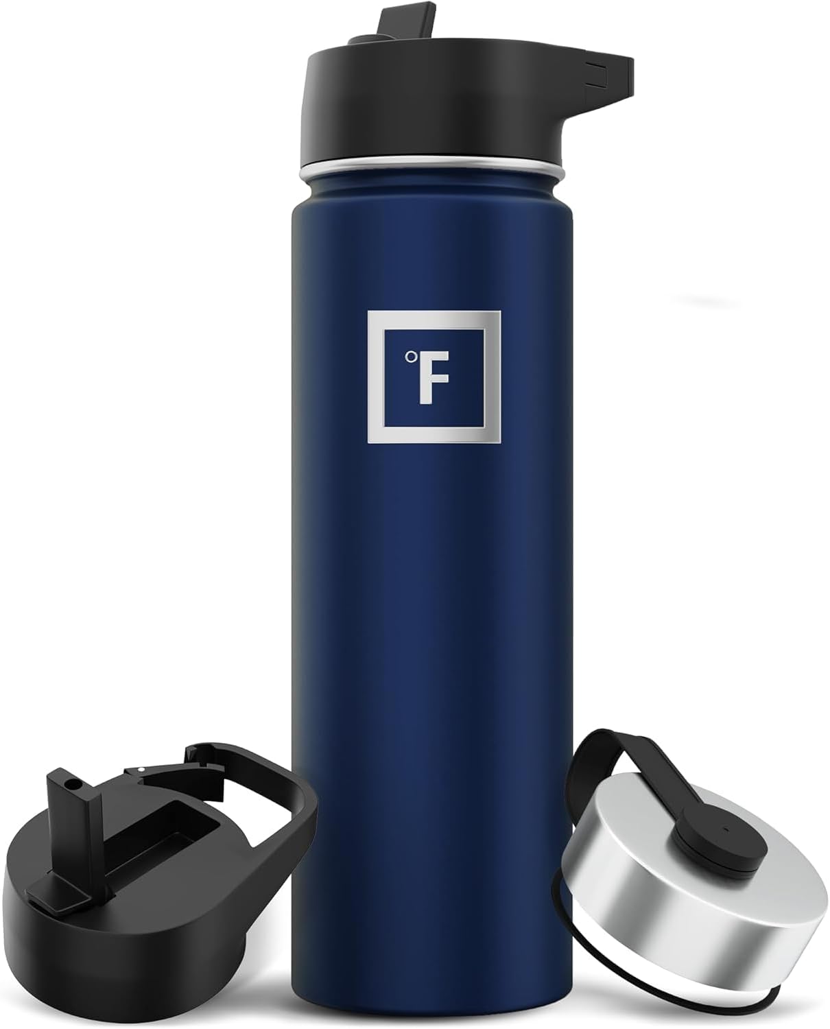 IRON °FLASK Camping & Hiking Hydration Flask with Straw, Wide Mouth Insulated Stainless Steel Sports Water Bottle - 22 oz Twilight Blue