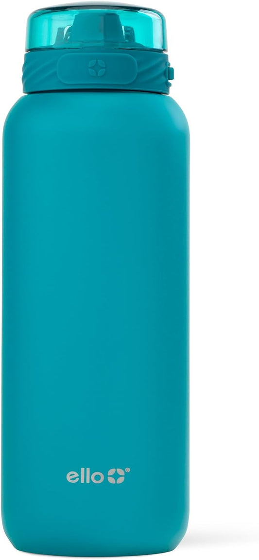 Ello Cooper 32oz Stainless Steel Water Bottle with Straw and Carry Handle, Double Walled and Vacuum Insulated Metal, Leak Proof Locking Lid with Soft Silicone Spout, Reusable, BPA Free, Antigua