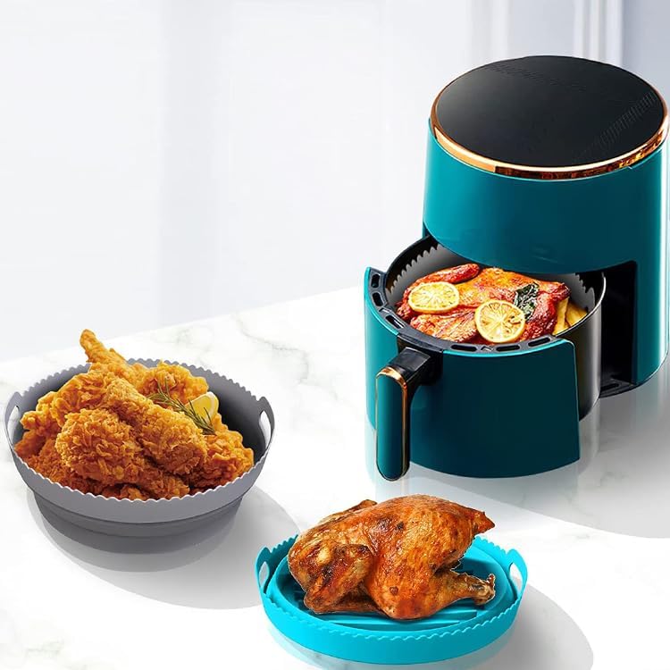 Silicone Air Fryer Liner 8.6" Round for 5–8 QT, No Divider, Reusable Non-Stick Collapsible Pot Liner, Dishwasher Safe, Heat-Resistant 446°F, RED, 1 Pack