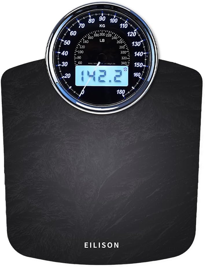 EILISON Highly Advance 2-in-1 Digital & Analog Weighing Scale for Body Weight-400lbs, 4 High Precison GX Sensor Accurate, Thick Tempered Glass, Extra Large Display (red) (New Black)