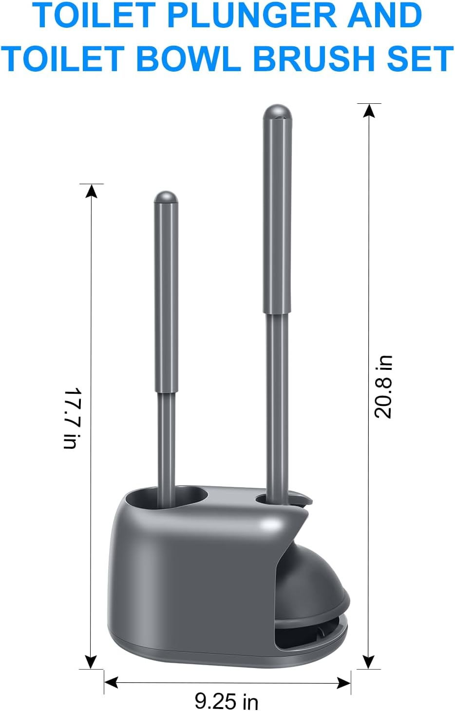 SetSail Toilet Brush and Plunger Set, Toilet Plungers for Bathroom Heavy Duty Toilet Bowl Brush and Holder Hidden Toilet Plunger and Brush Set for Deeply Cleaning - Gray