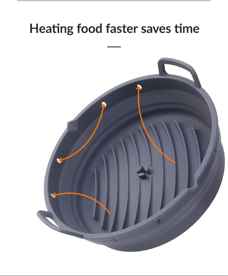 Reusable Silicone Air Fryer Liner –2pcs (Round+Square), Collapsible, Oil-Draining Design, Food-Grade, Non-Stick, Heat Resistant, Dishwasher Safe – Fits 5–8 QT Baskets (black)