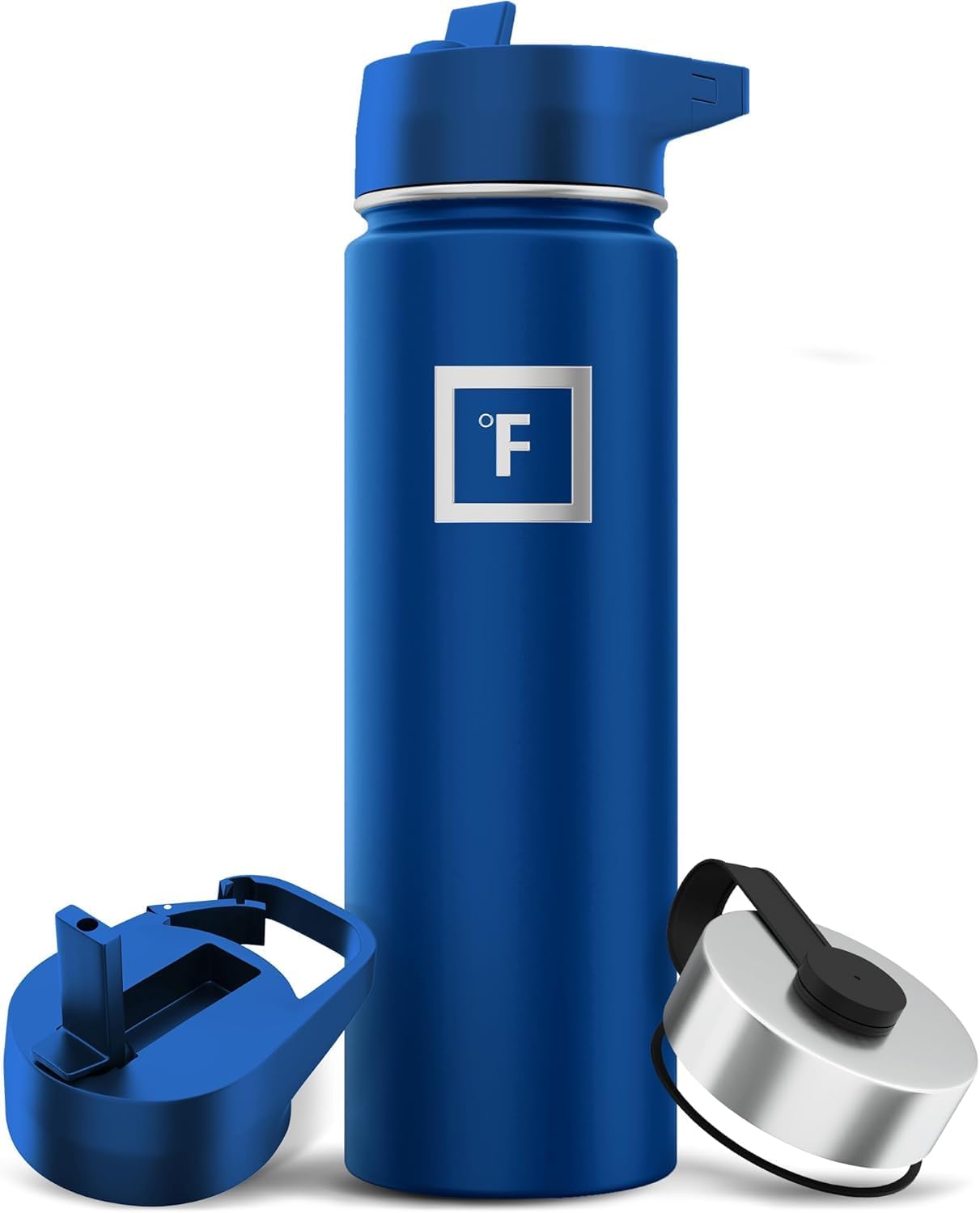 IRON °FLASK Camping & Hiking Hydration Flask with Straw, Wide Mouth Insulated Stainless Steel Sports Water Bottle - 22 oz Cobalt