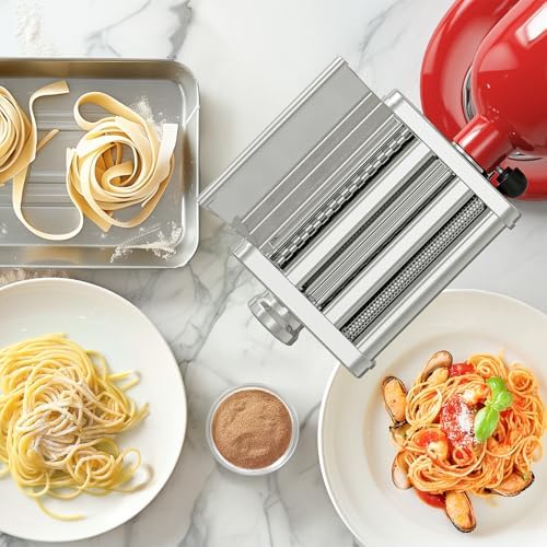 3-in-1 Pasta Attachment for KitchenAid Stand Mixer, Stainless Steel Pasta Maker for KitchenAid Mixer Attachments, Pasta Maker Includes Pasta Roller, Spaghetti & Fettuccine Cutter by Cofun