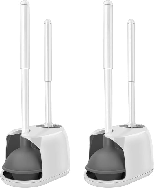 SetSail Toilet Brush and Plunger Set, 2 Packs Toilet Plungers for Bathroom Heavy Duty Toilet Bowl Brush and Holder Hidden Toilet Plunger and Brush Set for Deeply Cleaning - White