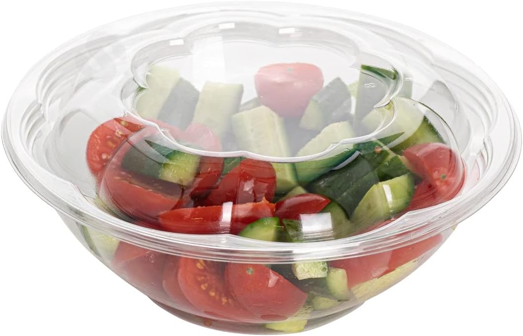 Smygoods Disposable Plastic Salad Bowls with Airtight Lids Ideal for Meal Prep, Takeout, Catering, Parties, Picnics, and Food Storage, Stackable, Leak-Proof