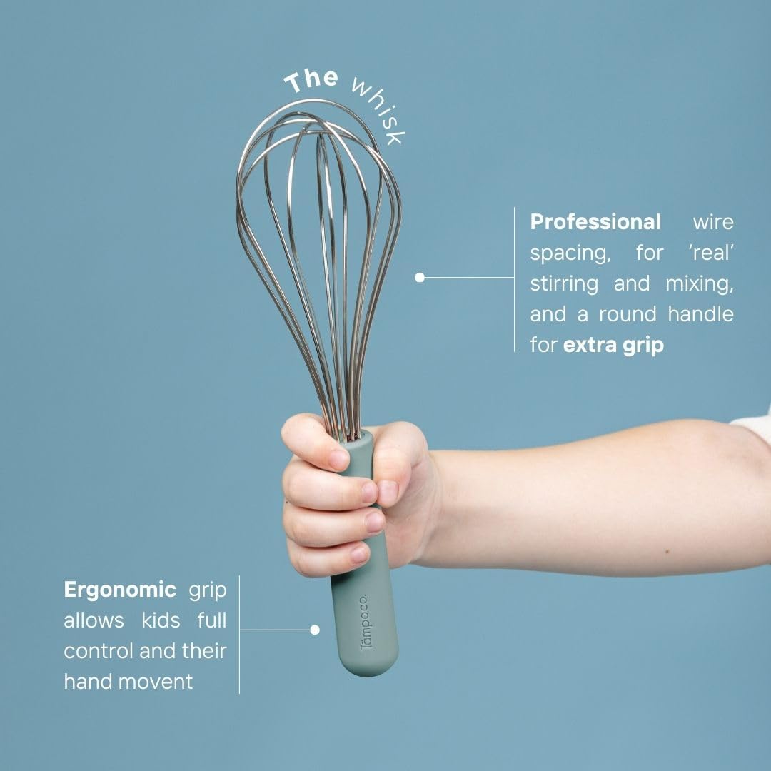 Tampoco Real Kids Cooking & Baking Set – Montessori Kitchen Tools for Real Cooking with Food-Safe Silicone Utensils – Functional & Fun Gift for Young Chefs