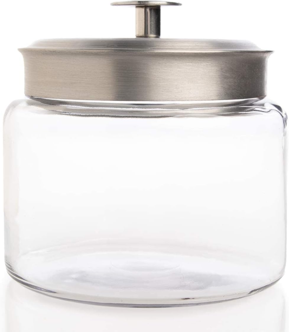 Anchor Hocking Montana Glass Jars with Fresh Sealed Lids, Brushed Metal, 64 oz (Set of 2)