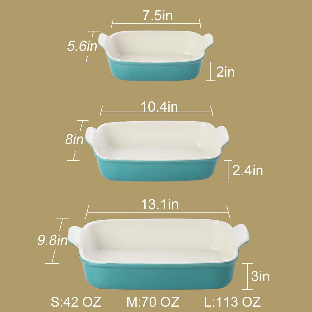 Sweejar Baking Pans Set, Ceramic 9x13 Baking Dish with Handle, Rectangular Casserole Dishes for Oven, Bakeware Sets of 3, Durable Lasagna Pan Deep for Kitchen, Banquet, Wedding Gift(Beige)