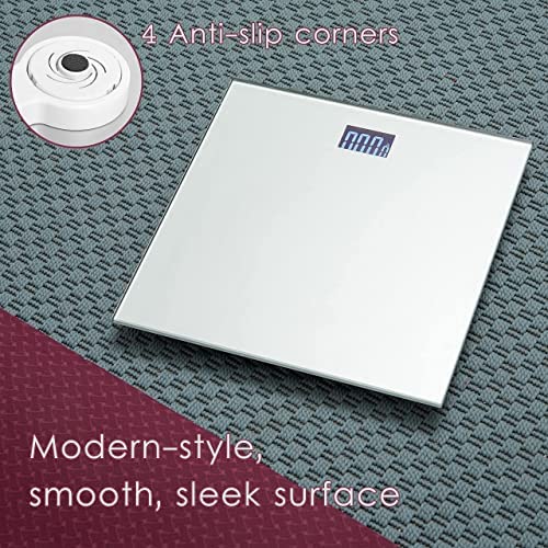 Moss & Stone Silver Digital Bathroom Scale for Body Weight, Smart Step-On Technology, Backlit LCD Display, High Accuracy Weight Scale 400lb/180kg, Glass Slim Design, Auto On/Off, Home Use