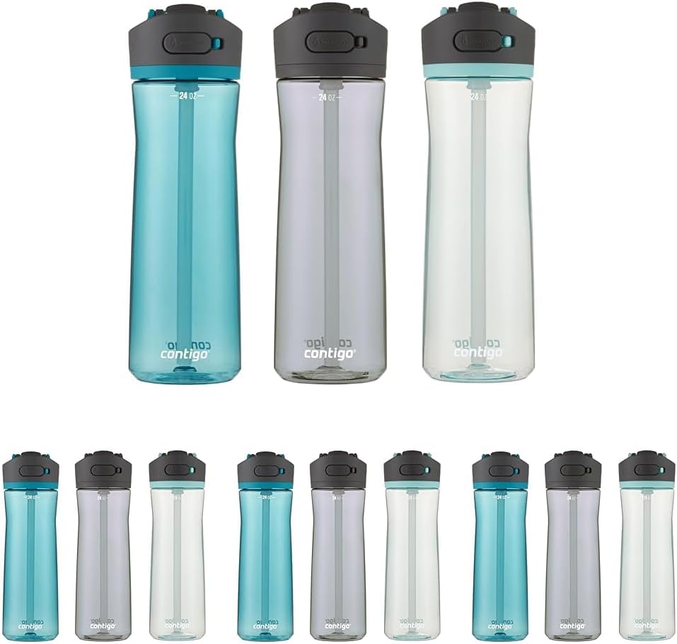 Contigo Ashland 2.0 Water Bottle with AUTOSPOUT Lid | Tritan Water Bottle 24oz. Juniper & Sake & Bubble Tea (Pack of 12)