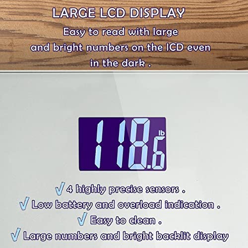 Moss & Stone Silver Digital Bathroom Scale for Body Weight, Smart Step-On Technology, Backlit LCD Display, High Accuracy Weight Scale 400lb/180kg, Glass Slim Design, Auto On/Off, Home Use