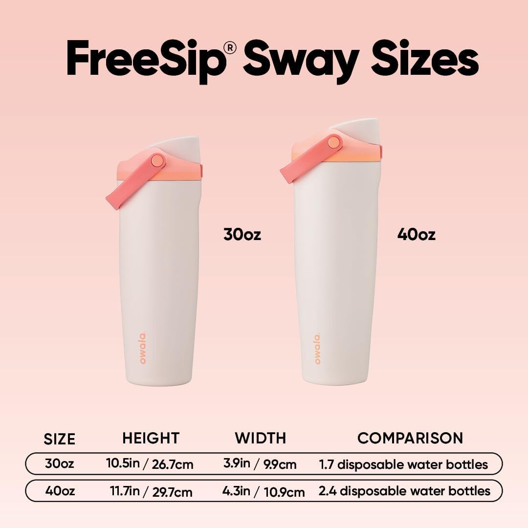 Owala FreeSip Sway Insulated Stainless Steel Water Bottle with Two-Way Spout, Built-In Straw and Bucket Handle, Made for Travel, School, and Sports, 30oz, BPA Free, Leak Proof, Sparkling Sherbet