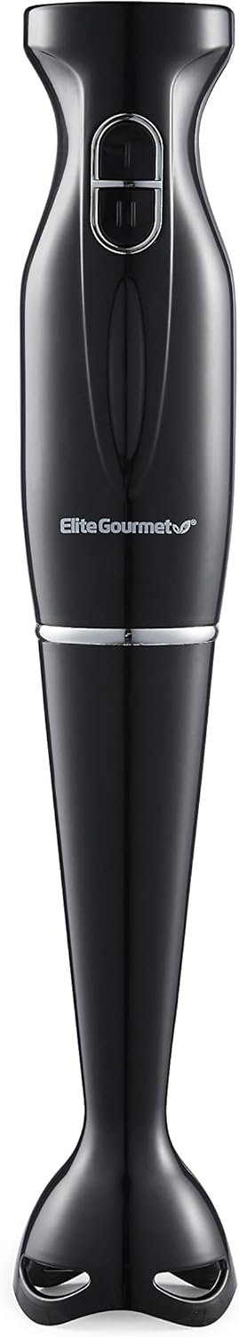 Elite Gourmet EHB1023 Immersion Hand Blender 300 Watts 2 Speed Mixing with Detachable Blades, Detachable Wand Stick Mixer, Smoothies, Baby Food, Soup, Black