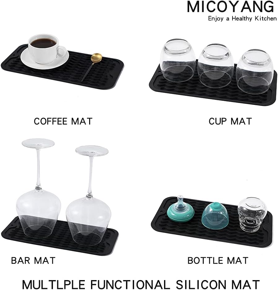 Silicone Dish Drying Mat for Multiple Usage,Easy clean,Eco-friendly,Heat-resistant Silicone Mat for Kitchen Counter or Sink,Refrigerator or Drawer Liner Black S 12 inches x 6 inches