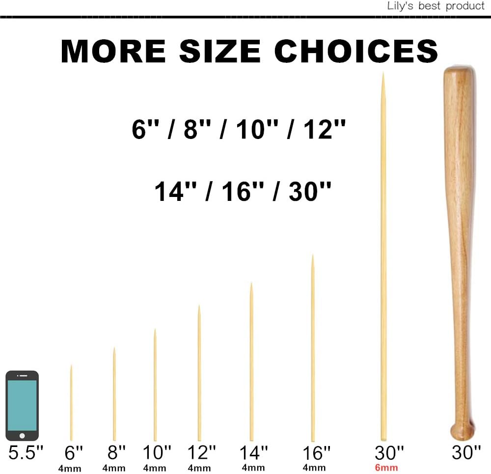 HOPELF 10" Natural Bamboo Skewers for BBQ，Appetiser，Fruit，Cocktail，Kabob，Chocolate Fountain，Grilling，Barbecue，Kitchen，Crafting and Party. Φ=4mm, More Size Choices 6"/8"/12"/14"/16"/30"(100 PCS)