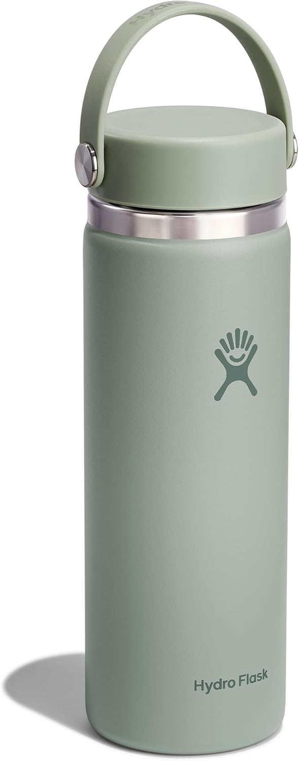 Hydro Flask Water Bottle - Insulated Stainless Steel - Wide Mouth Flex Lid, Non Spill, Leakproof and Refillable in 20 Oz Agave Green