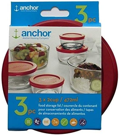 Anchor Hocking Replacement Lid 2 Cup / 472 ml, Set of 3 lids, red Round