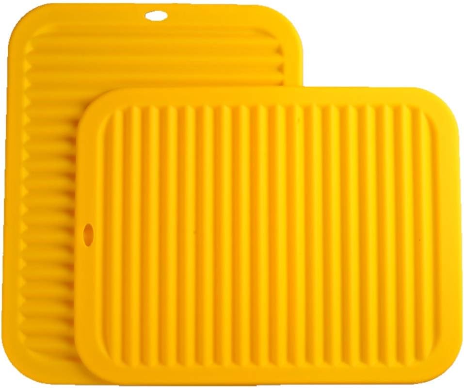 Silicone Trivets Mat Set Smithcraft 9"X12" Big Place Mat, Hot Pads, Kitchen Table Mat - Waterproof, (Set of 2) Non Slip, Flexible, Durable, Dishwasher Safe Color: Yellow
