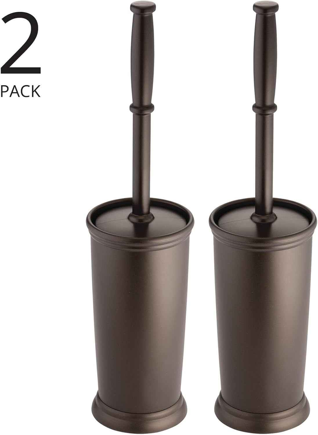 mDesign Toilet Bowl Brush and Holder - Covered Bathroom Brush - Standing Scrubber in Modern Holder - Space Saving, Deep Cleaning - 2 Pack - Hyde Collection, Bronze