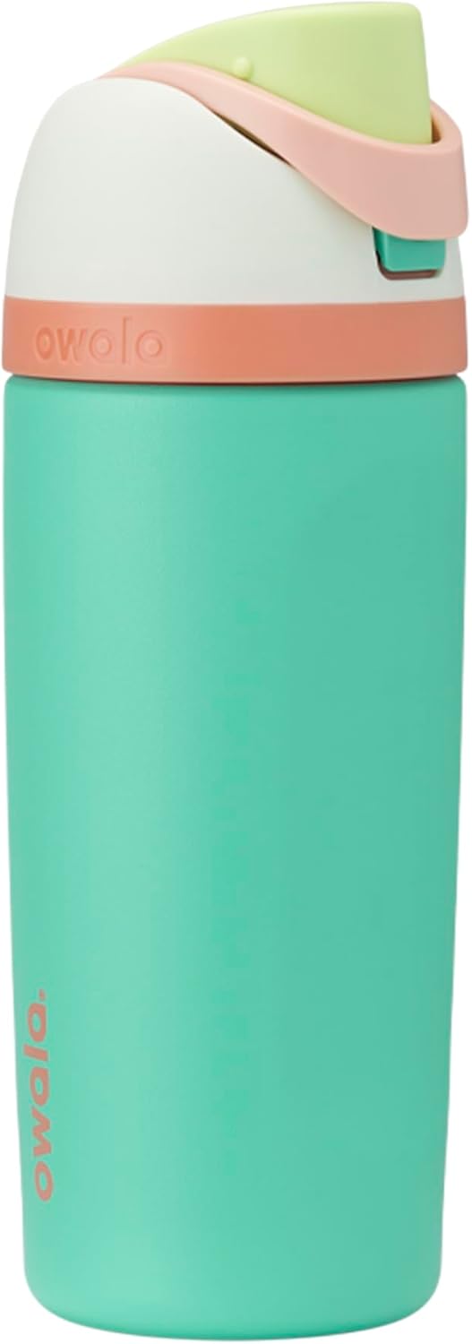 Owala Kids FreeSip Insulated Stainless Steel Water Bottle with Straw for Sports, Travel, and School, BPA-Free Sports Water Bottle, 16 oz, Mint Green Crazy Chameleon