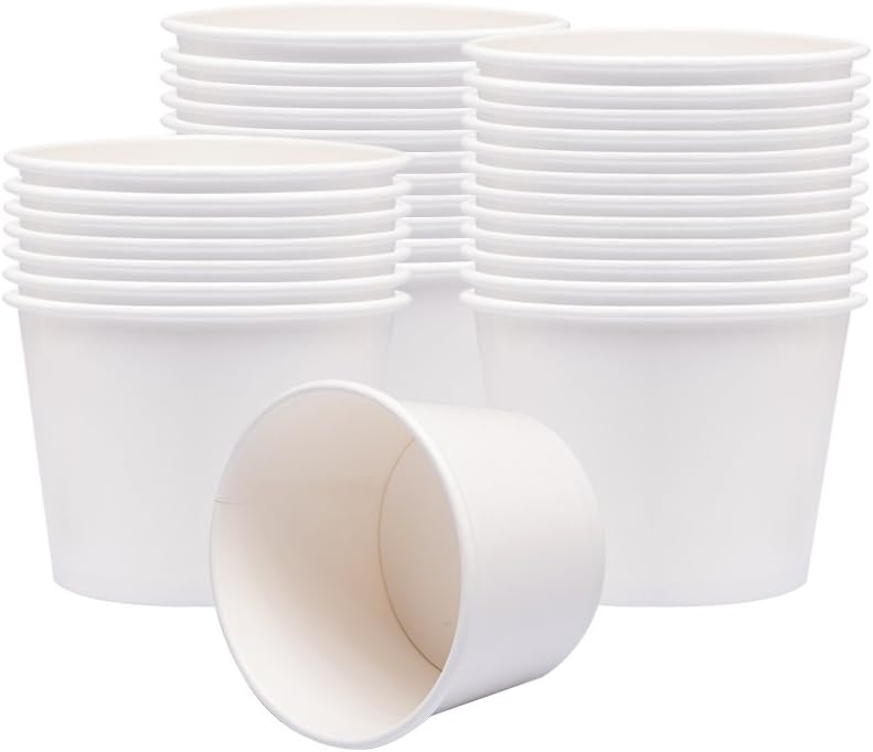 Paper Ice Cream Cups with Paper Lids, Paper Hot/Cold Soup Cups with Lids (White) (40, 8 oz)