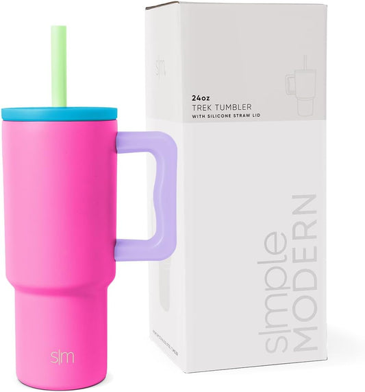 Simple Modern Kids 24 oz Tumbler with Handle and Silicone Straw Lid Spill Proof and Leak Resistant Reusable Stainless Steel Bottle Gift for Kids Boys Girls Trek Collection 80s Mix(Pack of 12)