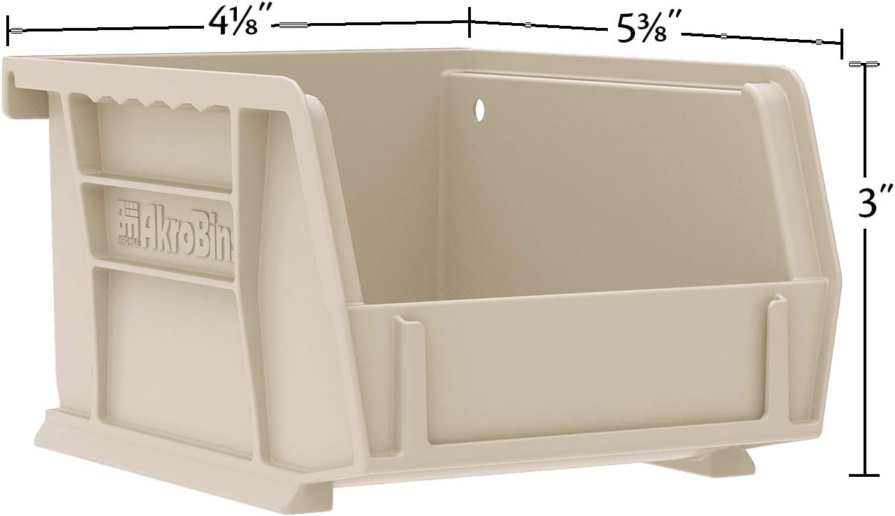Akro-Mils 30210 AkroBins Plastic Storage Bins, Space-Saving Stackable Bins for Garage, Pantry, Craft Organization, 5-Inch x 4-Inch x 3-Inch, Stone, 6-Pack
