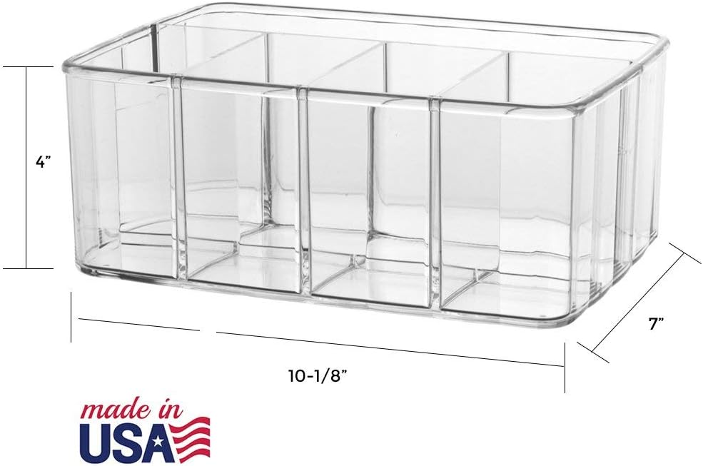 STORi 5-Compartment Clear Plastic Organizer | Rectangular Divided Makeup and Vanity Storage Bin and Office Desk Caddy | Scalloped Wall Design | Made in USA