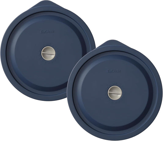 Replacement Lids for Pyrex 7201-PC 4 Cup, Silicone Round Storage Cover Lid for Anchor Hocking Glass Bowl 2 Pack with Date Mark Dark Blue