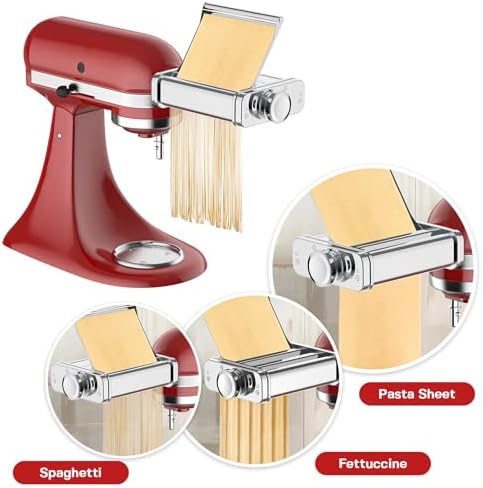 3-in-1 Pasta Attachment for KitchenAid Stand Mixer, Stainless Steel Pasta Maker for KitchenAid Mixer Attachments, Pasta Maker Includes Pasta Roller, Spaghetti & Fettuccine Cutter by Cofun