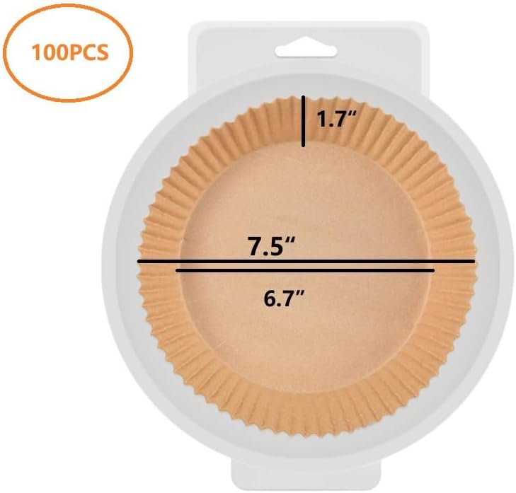 7.5 Inch Round Air Fryer Paper Liner Disposable:100 pcs Parchment Paper Air Fryer Liners for Baking Food, Microwave Safe, Non-stick Oil-proof Food Server