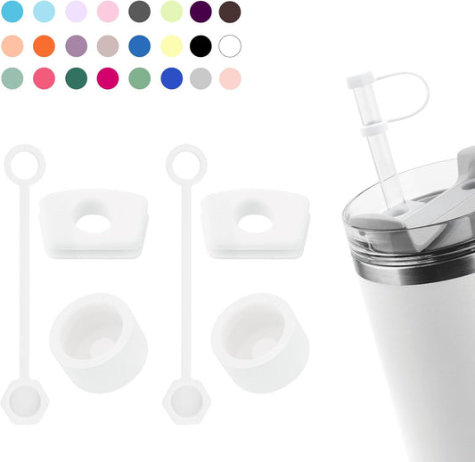 Silicone Spill Stopper Set Compatible with Stanley Cup 2.0 30oz & 40oz with Straw Cover (Set of 2, Frost)