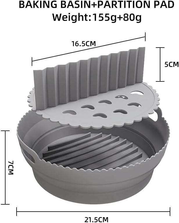 Silicone Air Fryer Liner 8.6" Round for 5–8 QT, With Divider Split for 2 Flavors, Reusable Non-Stick Collapsible Pot Liner, Dishwasher Safe, Heat-Resistant 446°F, RED, 1 Pack