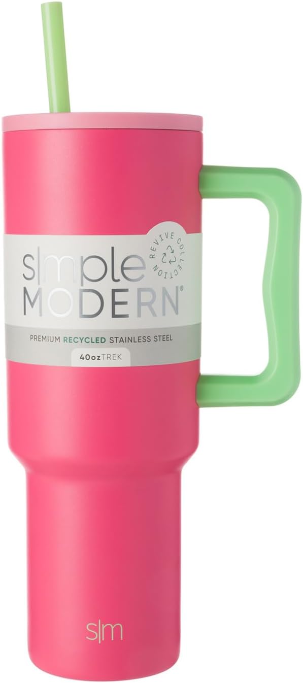 Simple Modern 40 oz Trek Tumbler with Handle and Straw Lid | Cup Holder Friendly Insulated Stainless Steel Travel Mug | Watermelon Splash