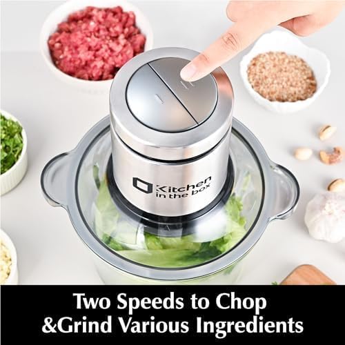 Kitchen in the box Food Processors, 400W Powerful Small Meat Grinder & Food Chopper Electric Vegetable Chopper with One 8-Cups Bowl & S Blades for Meat/fish/Vegetable/Baby Food