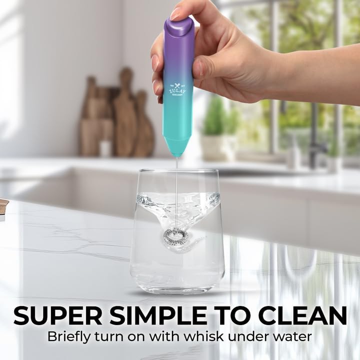 Zulay Kitchen Powerful Milk Frother Wand - Mini Handheld Stainless Steel - Battery Operated Drink Mixer for Coffee, Lattes, Cappuccino, Matcha - Froth Mate Gift - Aurora